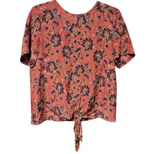 MADEWELL pure silk back button front tie assam floral paisley blouse NWOT Size S