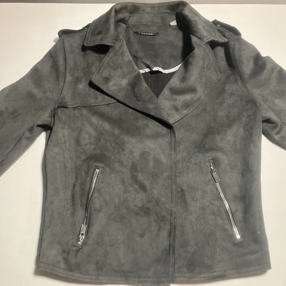 Chaqueta corta para mujer Tahari Carbon Sky imitación cuero talla S/P Foto 3 de 4