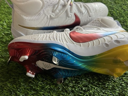 Nike Men’s Size 8 Alpha Huarache NXT Rainbow Metal Baseball Cleats DJ6517-101 - Picture 10 of 12