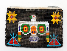 Vintage Beaded Thunderbird Coin Purse Zipper Native American Style 3"x4"