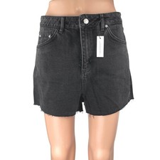 NEW Topshop Moto Women's Black High Waisted Mom Denim Jean Shorts Size 12