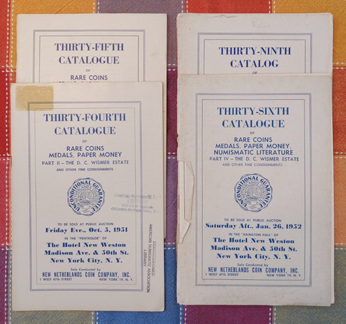 New Netherlands (4) coin auction catalogs 1951-52 (sale numbers 34, 35, 36, 39)