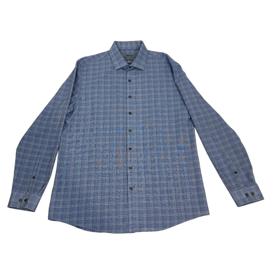Camisa de vestir Kenneth Cole Reaction para hombre azul a cuadros calce ajustado 16,5 34/35 Foto 3 de 4