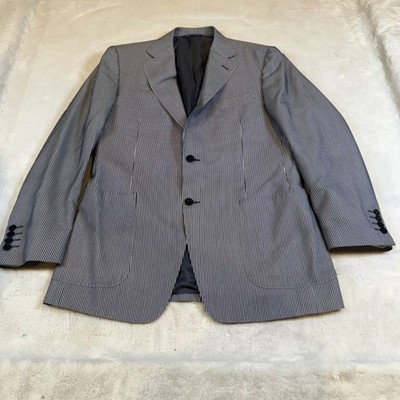 Canali Mens Silk Cotton Striped Blazer Sport Coat Blue White US 38 R Italy