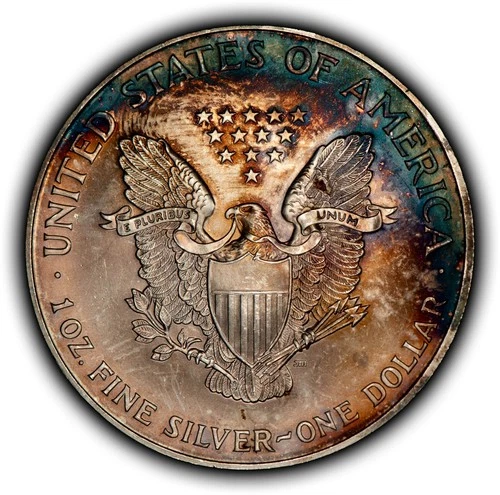 1998 1 oz Silver American Eagle - Rainbow Crescent Toning - BU - SKU-E3496