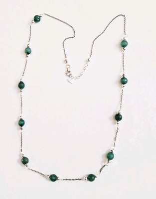 925 Silber Halskette mit Natursteinen grüne Jade rund und Hämatit 50 cm