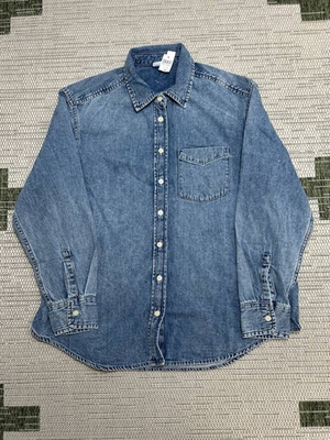 #ad Gap Denim Big Shirt Womens Medium Blue Cotton Curved Shirttail Hem Button Up New $29.99