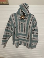 Baja Joe Woven Pastel Mint Pull Over Hoodie Small Mexican Poncho Hippie Boho NEW