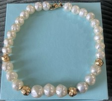 Vintage Christian Dior Classic Baroque Pearl Meteor Gold Ball Beaded Necklace