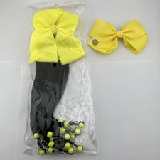 Kids Spiral Braided Ponytail Hair Extensions w/ Yellow Bow Clip, Beads extraBow