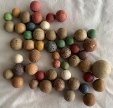 50 Vintage Clay Marbles Various Sizes and Colors.