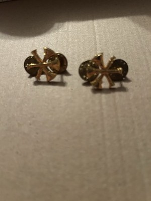 4 Crossed Gold Horns / Bugles Pin Pair - Firefighter Uniform Rank - 7/8  NOS