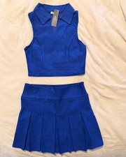 Collared Sleeveless Crop Top  Pleated Skirt Set