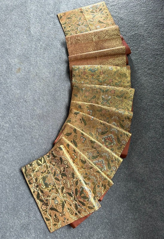 Luxury Japanese Kimono Fabric pure Silk Sash Belt, Flower six-pass pattern, gold
