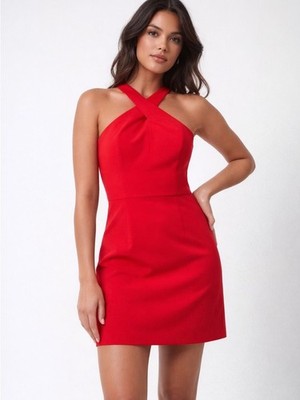 NWT French Connection Red Halter Cross-Front Mini Dress Size 4 | eBay
