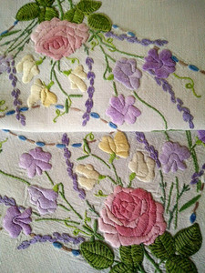 'Fairistytch' Rose/SweetPea/Lavender Hand Embroidered Traymat/centrepiece