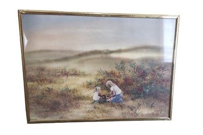 1981 Ernest Bucking Brass Framed Lithograph Mother And Child Vintage 16 x 12 in