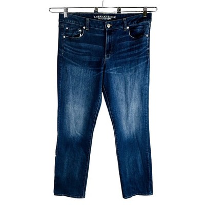 American Eagle Womans Sz 18 Long Straight Jeans Blue Pockets Stretch