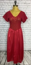 VTG Cinema Etoile Red Ballet Gown Shiny Satin Lace Dress Night Gown USA Made M