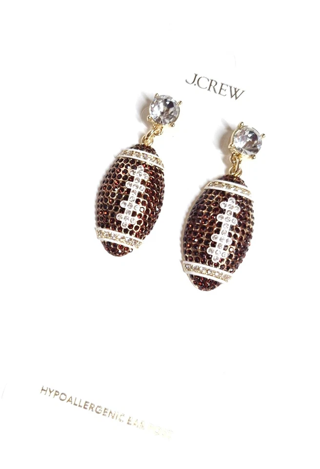 Pendientes colgantes de fútbol americano J.Crew Factory pavé adobe marrón multi cristal CN937 nuevos Foto 3 de 4