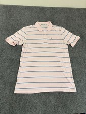 Criquet Polo Shirt Mens Pink Blue Striped Pocket Logo Organic Cotton Size L