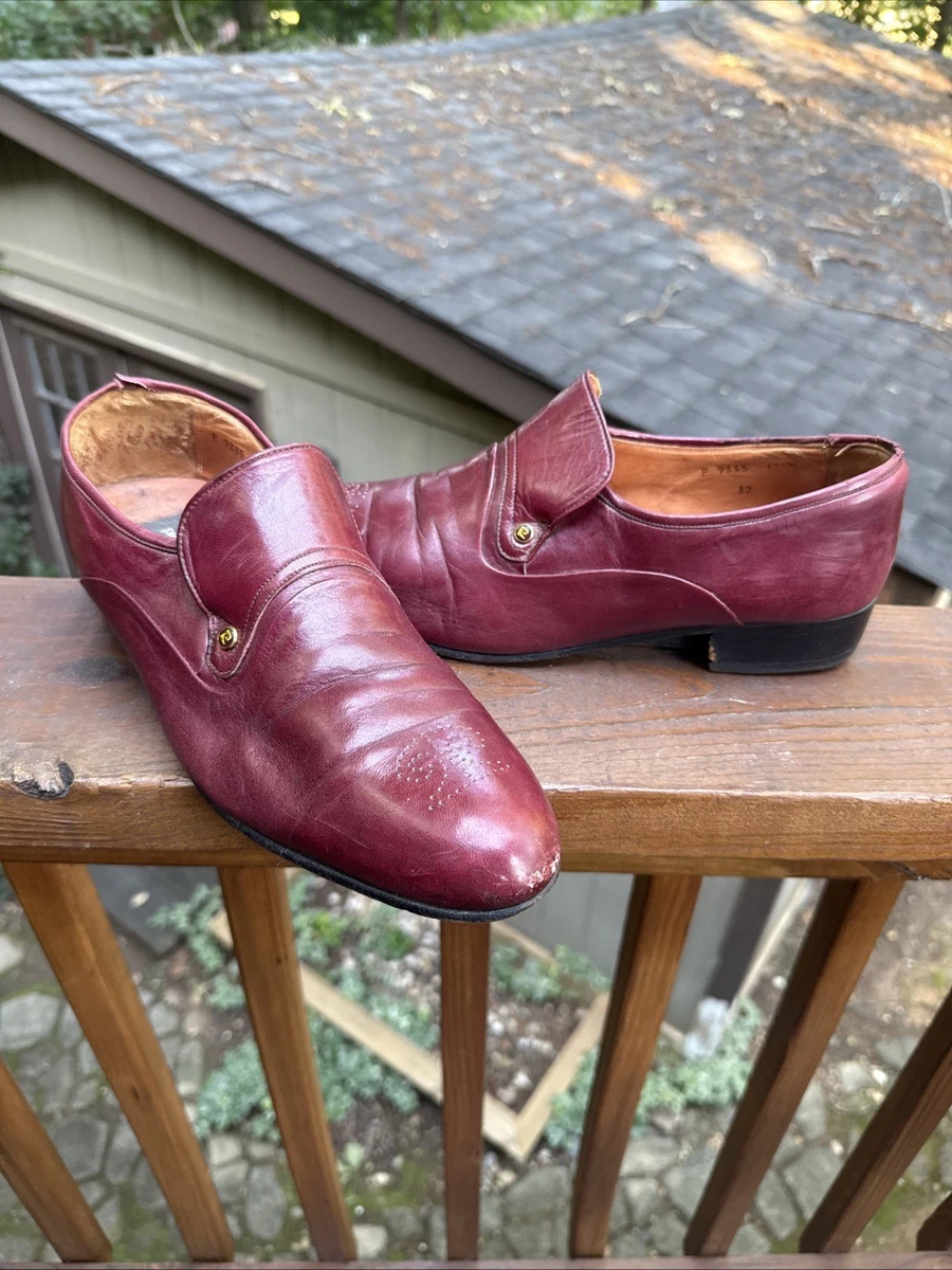 VTG Pierre Cardin Men\'s Size 9.5 Leather Tapered Burgundy LoaferCuban Heel SHOES Pierre Cardin Leather Upper Brown Dress Shoes for Men for  main image 3