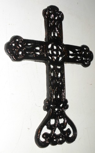 BLACK GLOSS Cast Iron VICTORIAN wall CROSS - Picture 3 of 3