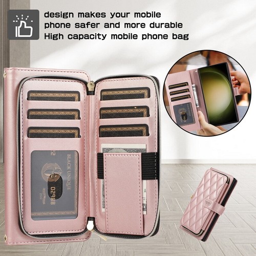 Leather Wallet Zip Flip Case For Samsung S24 S23 Ultra S22 S21 FE A54 A53 Cover - Zdjęcie 3 z 18
