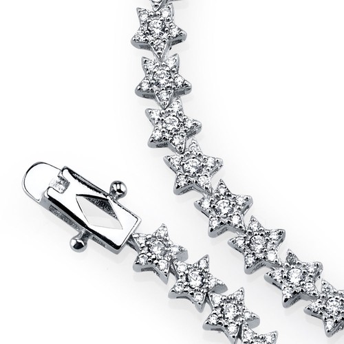 925 sterling silver stars shape simulated diamond tennis