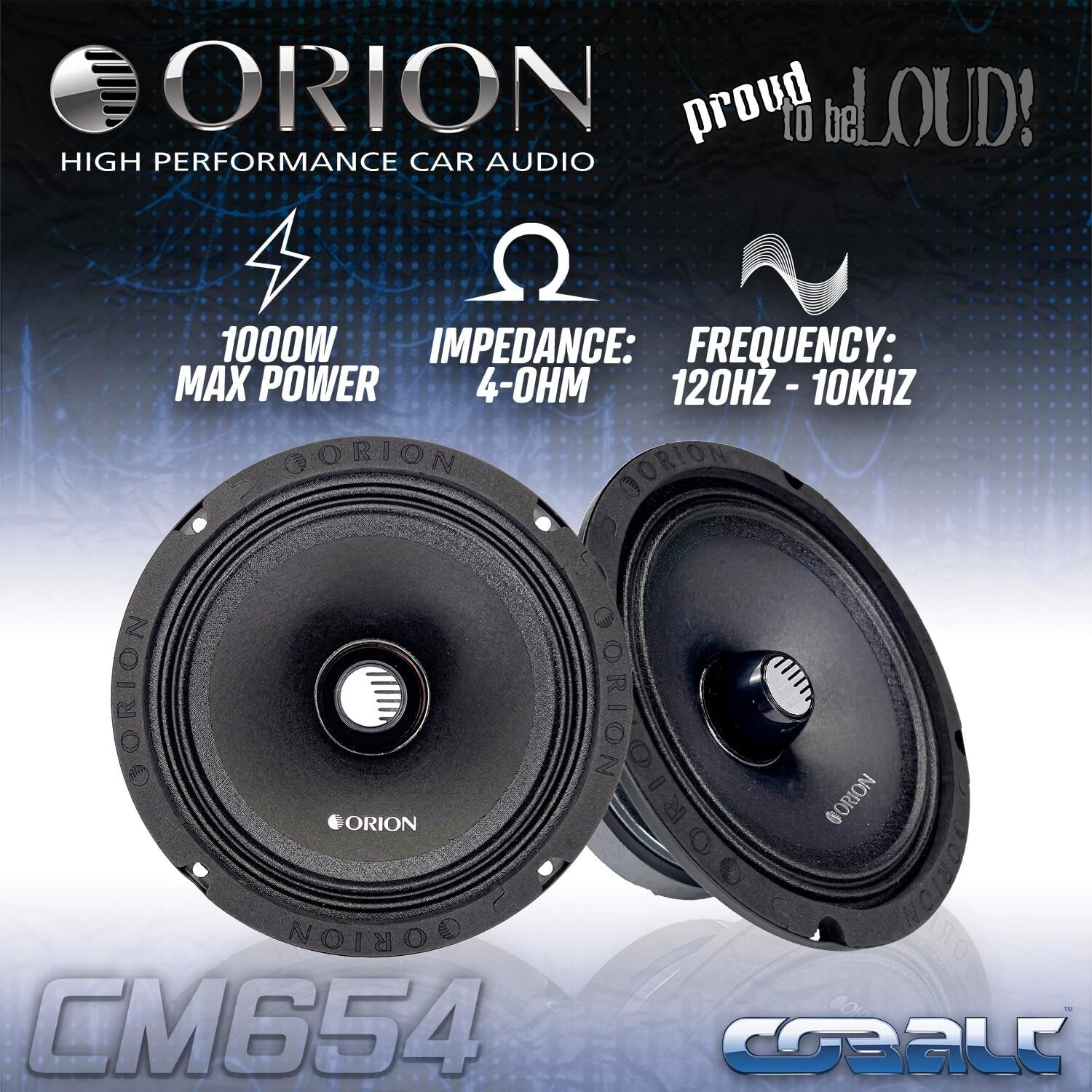 Orion Cobalt CM654 High Efficiency 6.5" 1000W Mid-Range Bullet Car Loud Speakers