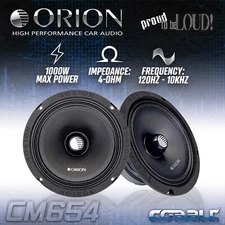 Orion Cobalt CM654 High Efficiency 6.5" 1000W Mid-Range Bullet Car Loud Speakers