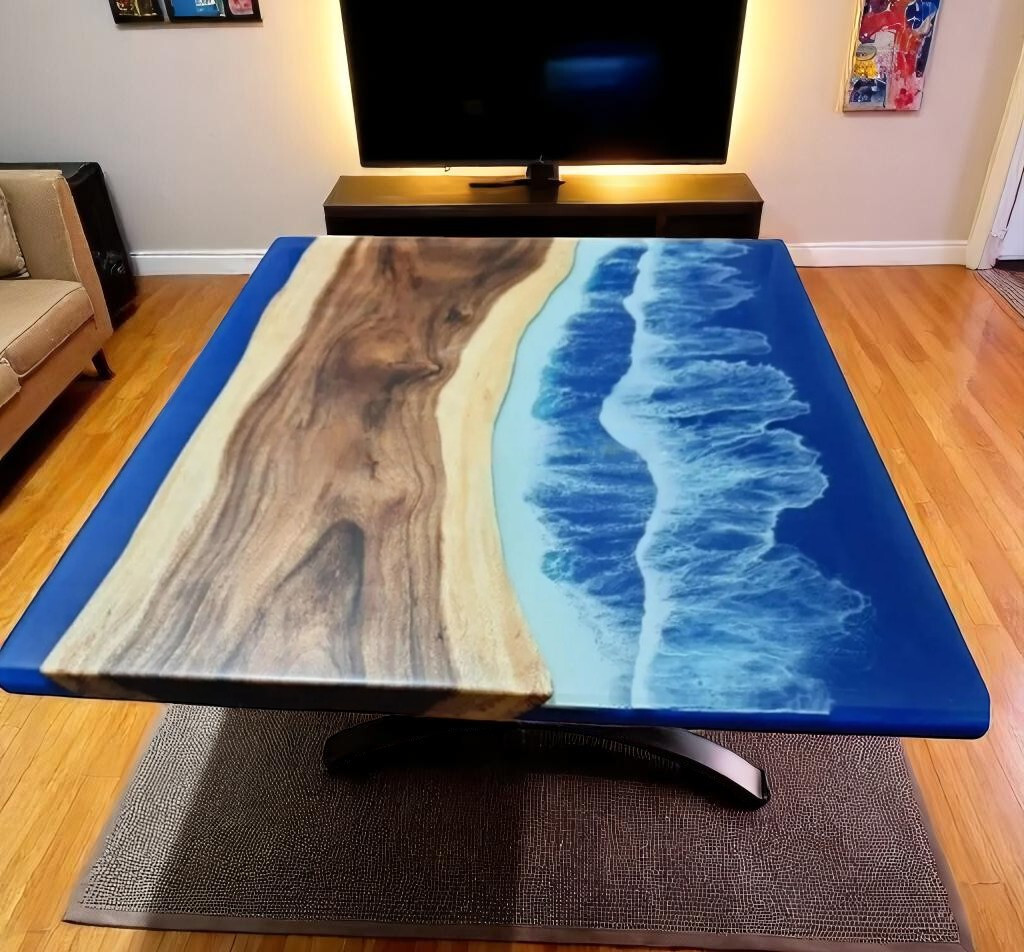 30x60 Ocean Wave Resin Epoxy Wood Dining Table Housewarming Gift Modern Furniture Decor-image