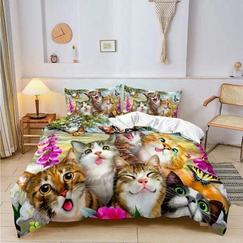 Set letto copripiumino gatto singolo/matrimoniale/re/super king materiale adatto alla pelle - Foto 10 di 37