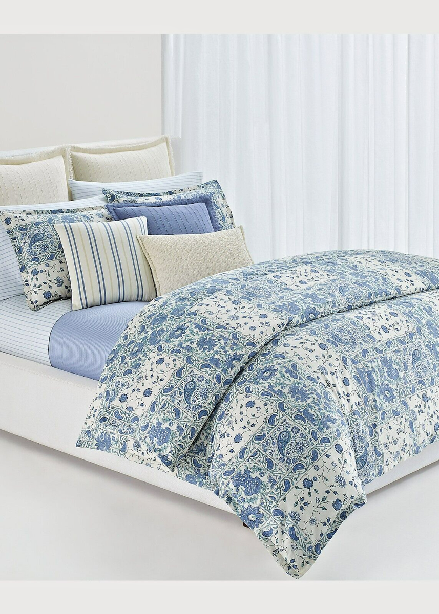 8-Pc Ralph Lauren Callen King Comforter Set Blue Floral Paisley