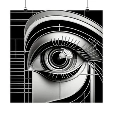 Matte Square Poster Wall Art Art Deco Cyborg Eye Abstract Geometric Decor Retro