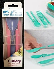 Sistema To Go Cutlery 4-Piece Set Fork Knife Spoon Chopsticks Case Pink Purple