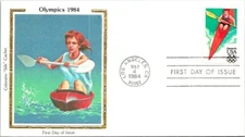 KAYAKING OLYMPIC GAMES  1984 COLORANO SILK cachet FDC UNADDRESSED