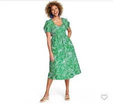 Tabitha Brown x Target Linear Floral Balloon Short Sleeve Tie-Back Dress - Sz 8