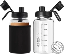 Glass Shaker Bottle, 2 Pack 22Oz Bpa-Free Odorless Shaker Bottle with 304 Sta...