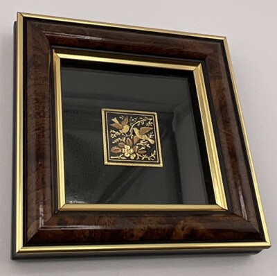 24K GOLD TOLEDO FRAMED DAMASCENE 1.5  Birds On Branch Flower Picture Home Decor