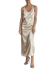 REISS Lottie Metallic Maxi Dress Women's 6 Silver Scoop Neck Back Button Closure