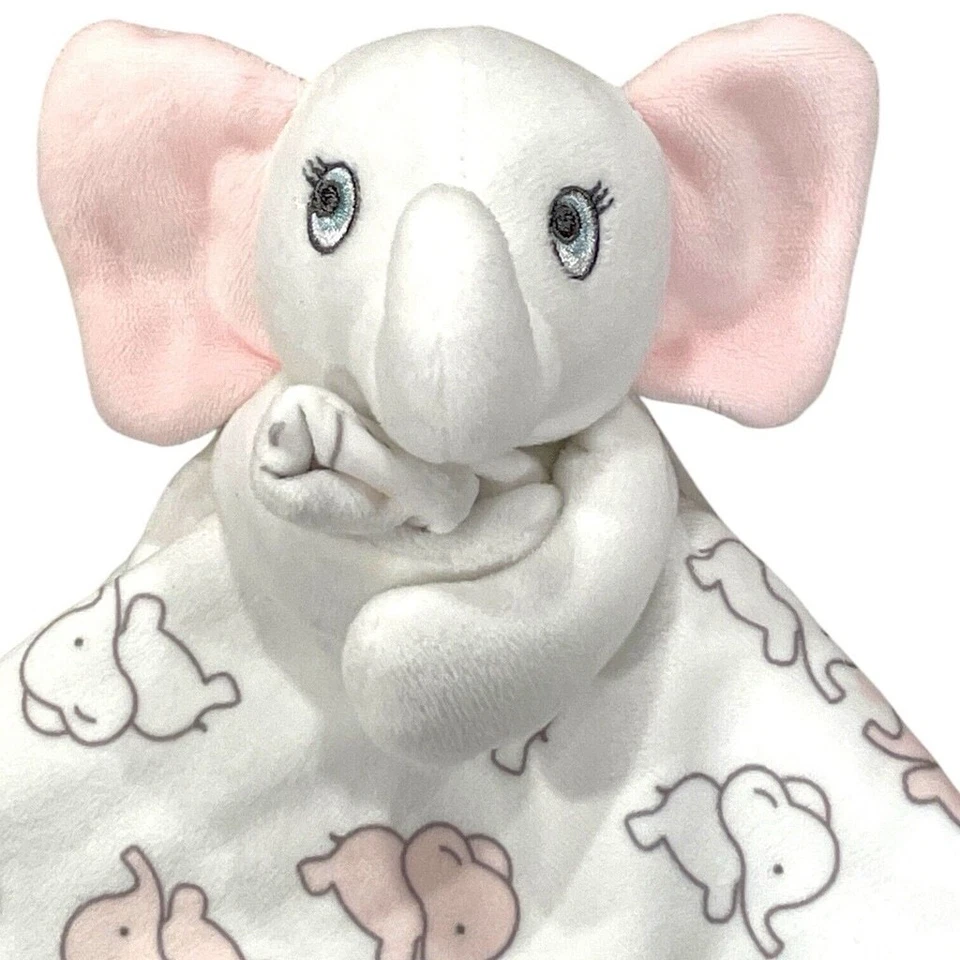 Mantas y más allá elefante bebé Lovey manta de seguridad de felpa rosa blanco gris Foto 2 de 4