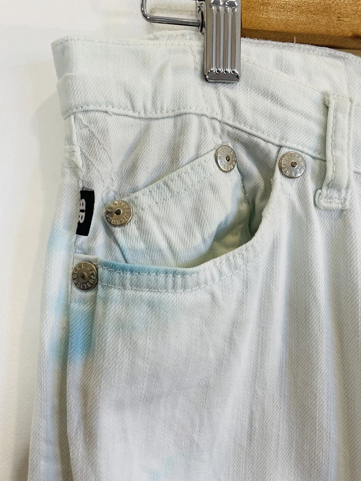 Pantalones de mezclilla de diseñador Victoria Beckham X Rock + Republic talla 29 (11) blanco azul corbata Foto 2 de 4