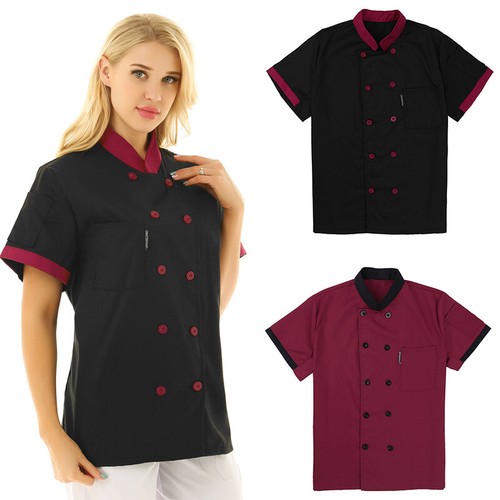 Unisex Mens Womens Chef Cooker Uniform Jacket Coat Double-Breasted Short Sleeve - Picture 12 of 34