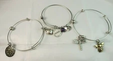3 Piece Lot Expandable Wire Bracelets w/Dangle Charms 1 Love this Life Aquarius