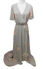 Show Me Your Mumu Gray Floral Maxi Wrap Dress X-Small Short Sleeve