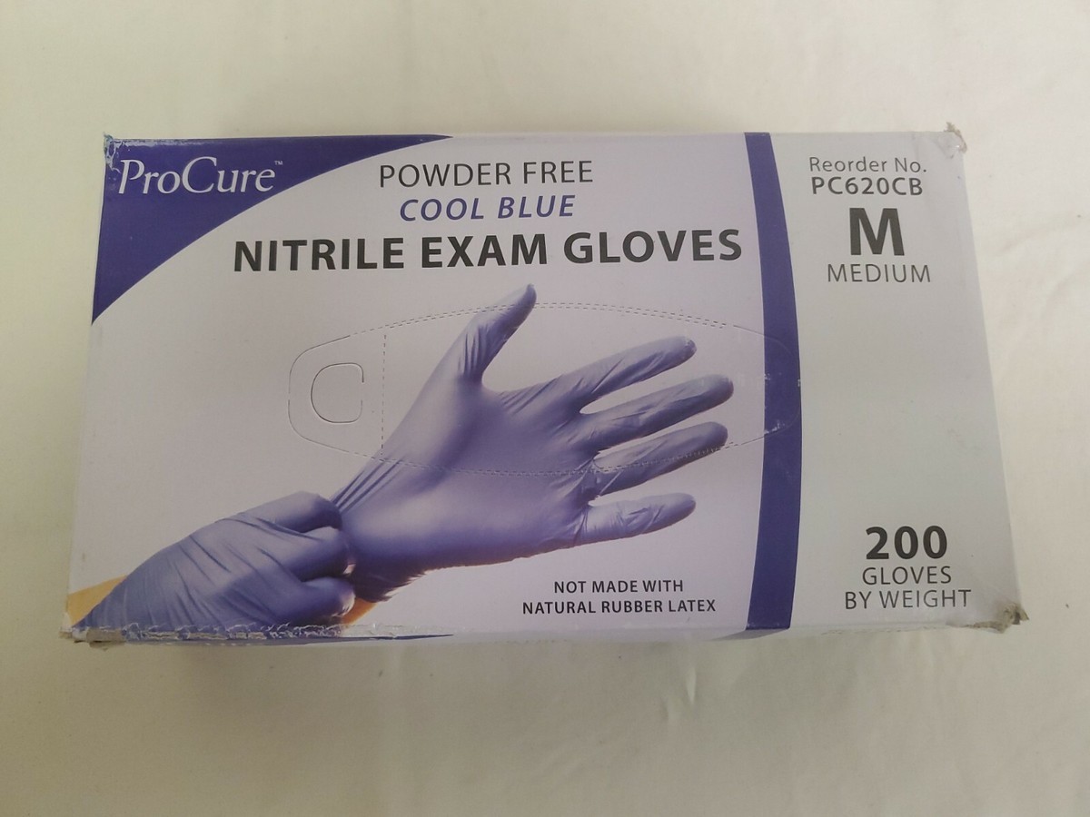 ProCure Powder-free Cool Blue Nitrile Exam Gloves Medium 200