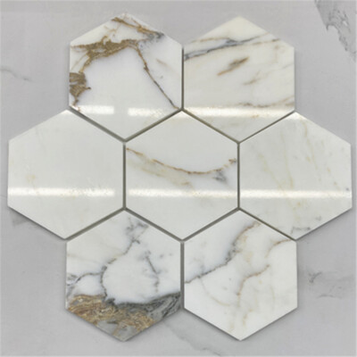 G36P Calacatta Gold Calcutta Oro Marble 6 inch Hexagon Tile Polished