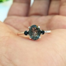 Natural Black Rutile Quartz Anniversary Ring 925 Solid Sterling Silver Ring