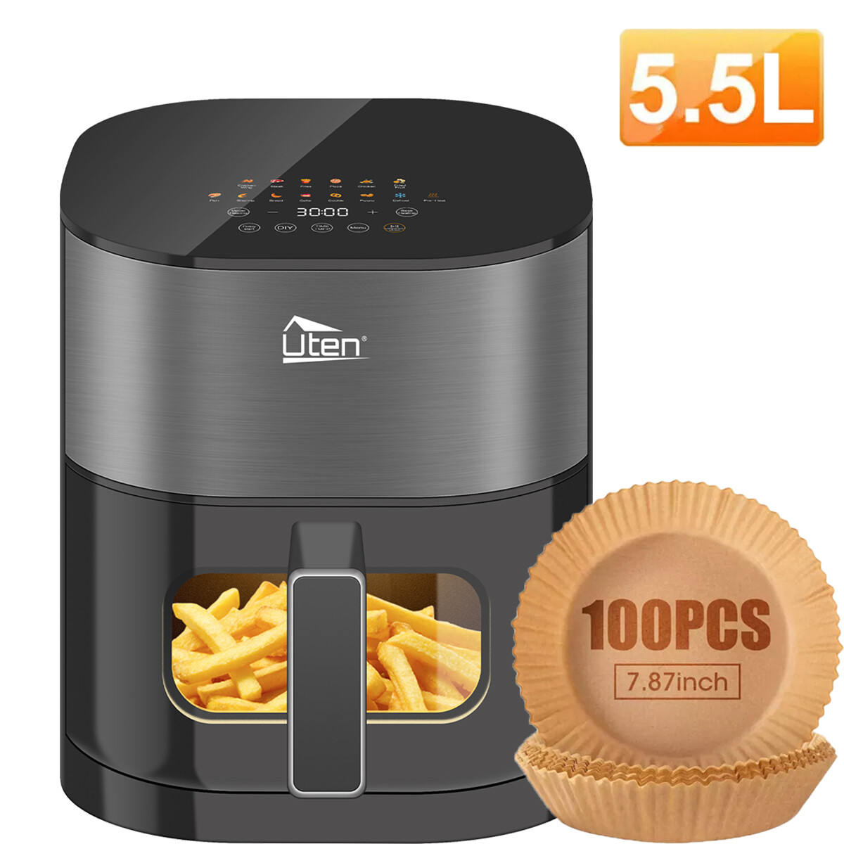 5.5L Heißluftfritteuse Fritteusen Air Fryer XXL Fritteuse mit Sichtfenster 2000W